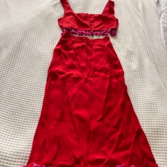 Staud "Moz" red and pink tassel top, size S, new - Picture 3 of 5